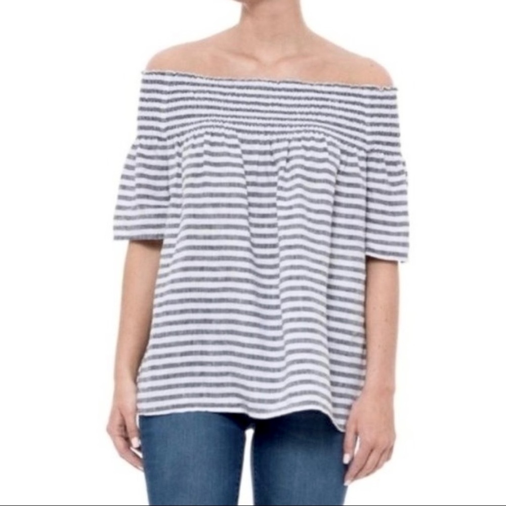 NEW C&C California Smocked Off the Shoulder Striped Top